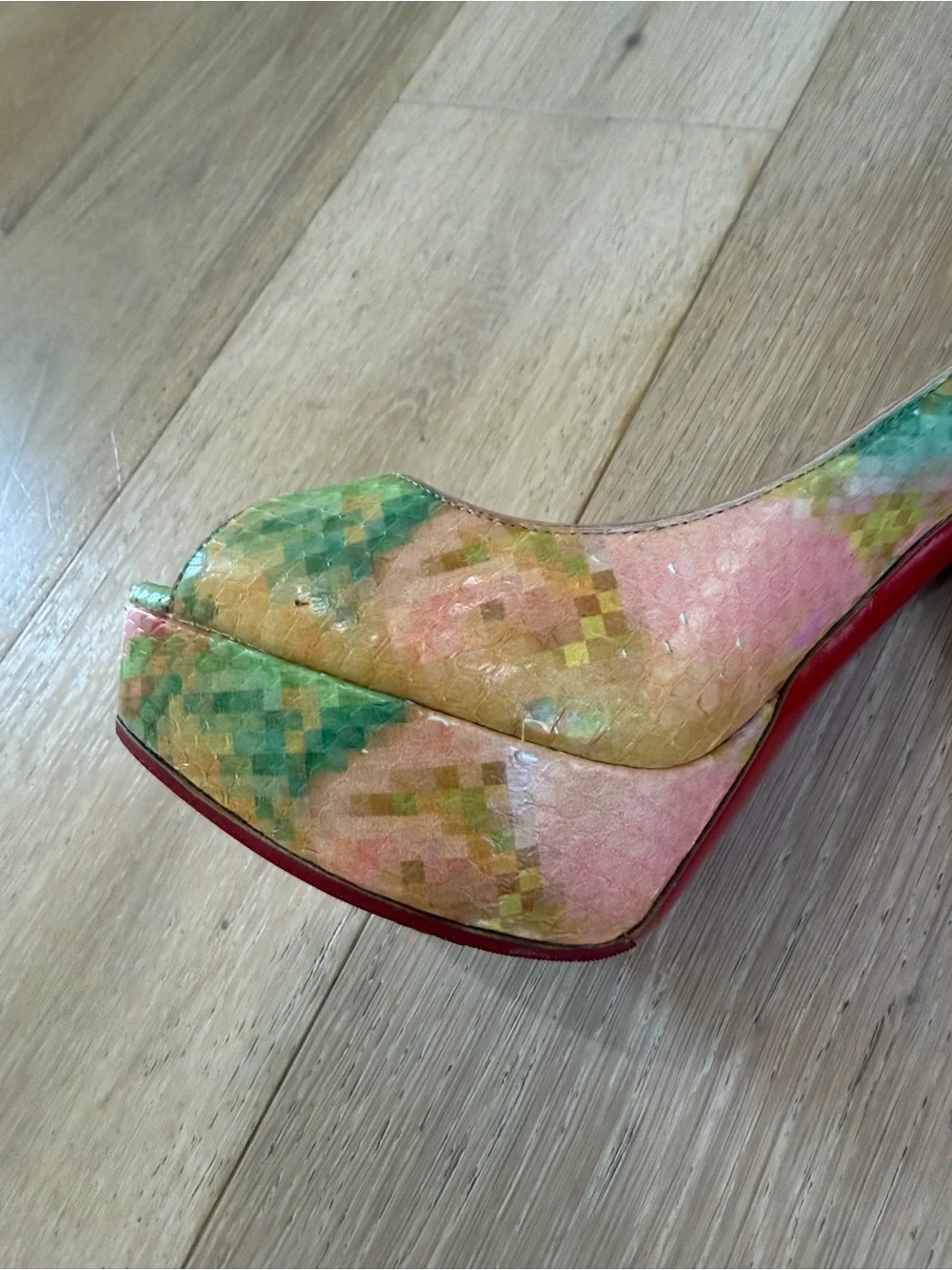 Christian Louboutin Python Pixel Troca 140 Peep Toe Platform Pumps, Size 39